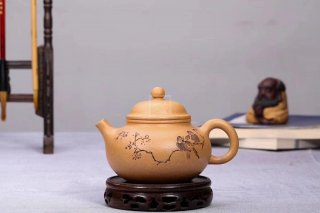 《容天(刻花鳥)》宜興紫砂壺段泥助理工藝美術師全手工茶壺容天茶具 《容天(刻花鳥)》宜興紫砂壺段泥助理工藝美術師全手工茶壺容天茶具