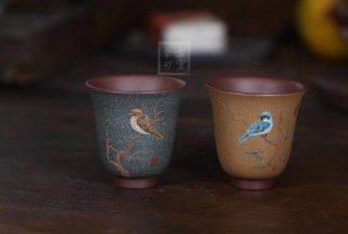 《琴瑟對杯》宜興紫砂壺作品全手工紫泥 《琴瑟對杯》宜興紫砂壺作品全手工紫泥